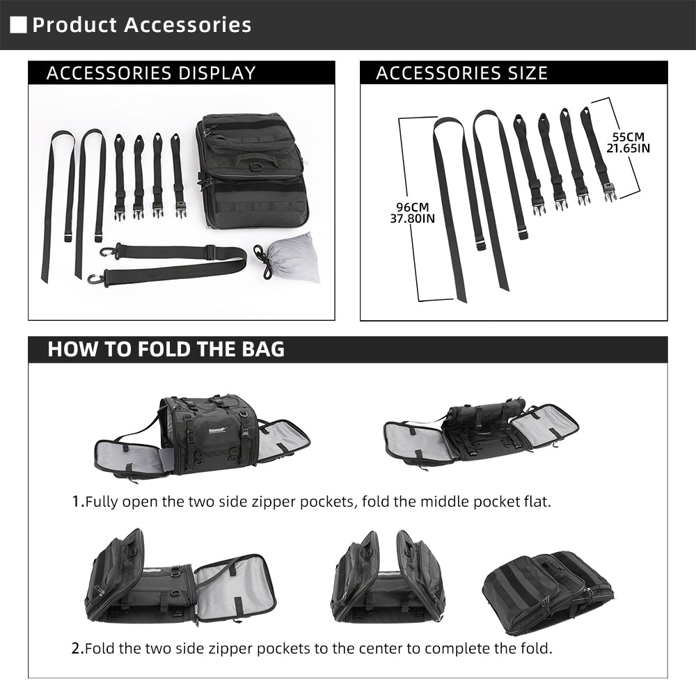 Rhinowalk Motorcycle Tail Bag 26L Expandable 80L Travel Luggage Bag