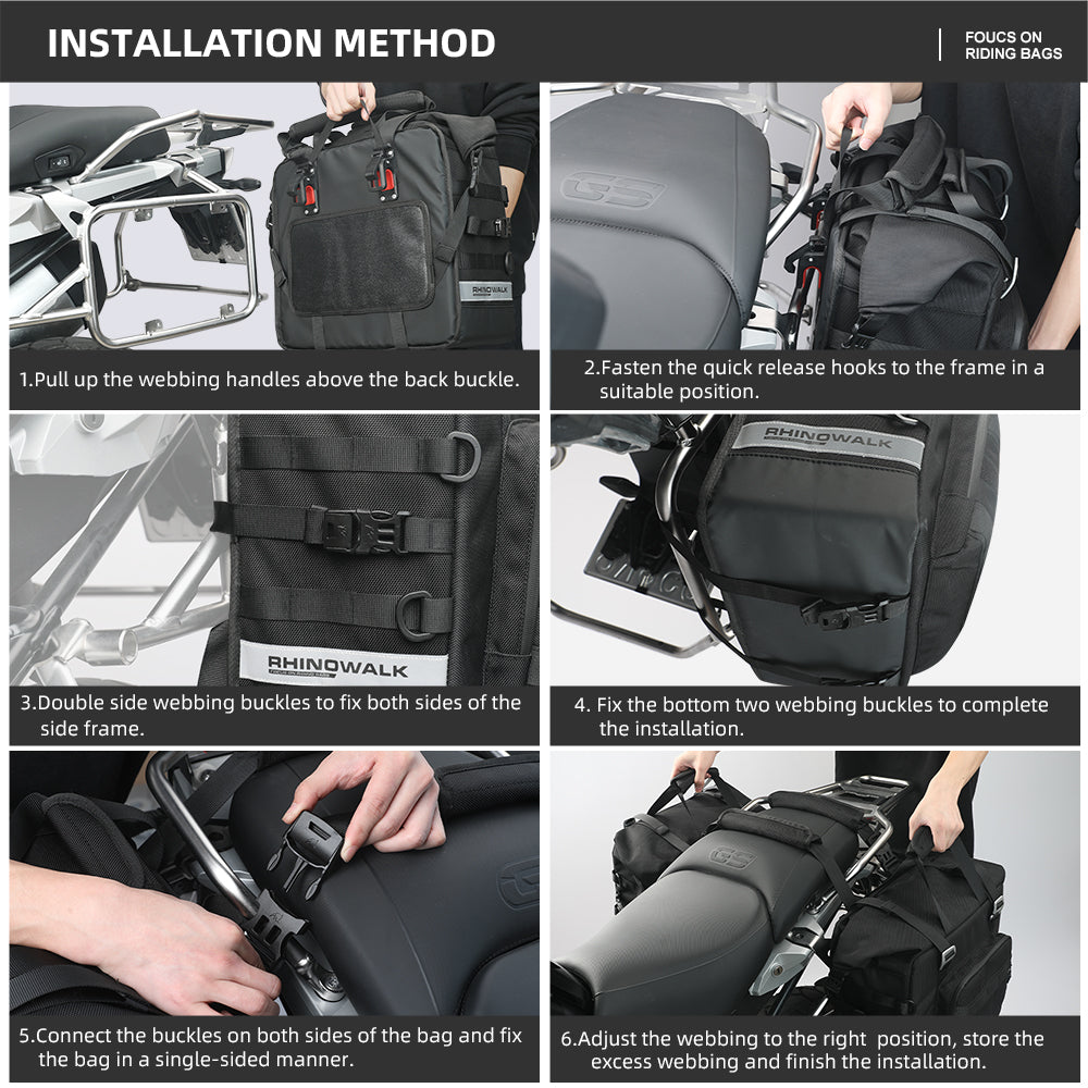 Bolsa lateral para sillín de motocicleta Rhinowalk, 25 l a 32 l, con soporte interior, 1 unidad