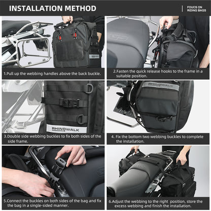 Bolsa lateral para sillín de motocicleta Rhinowalk, 25 l a 32 l, con soporte interior, 1 unidad