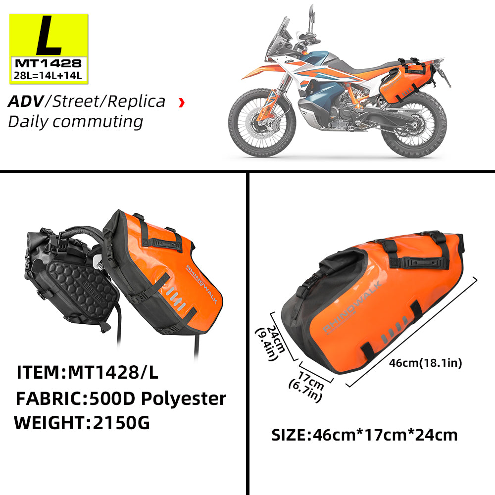 Bolsas para sillín de motocicleta Rhinowalk, impermeables, 18 l, 28 l y 48 l, universales, para alforjas laterales de motocicleta 