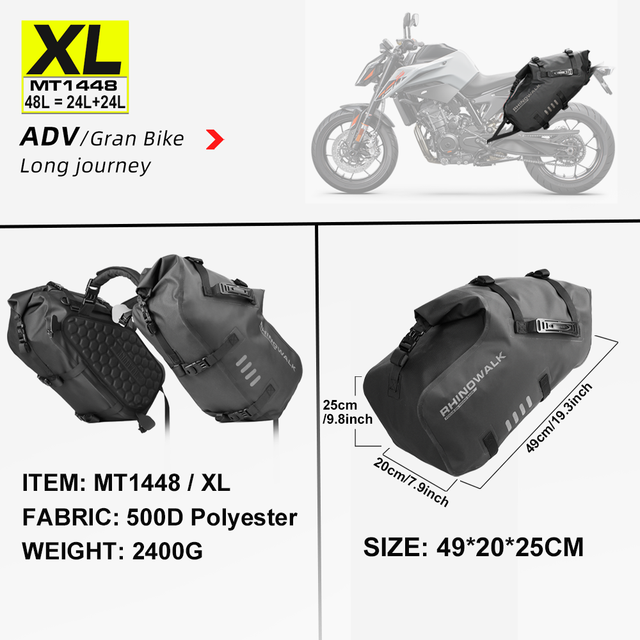 Bolsas para sillín de motocicleta Rhinowalk, impermeables, 18 l, 28 l y 48 l, universales, para alforjas laterales de motocicleta 