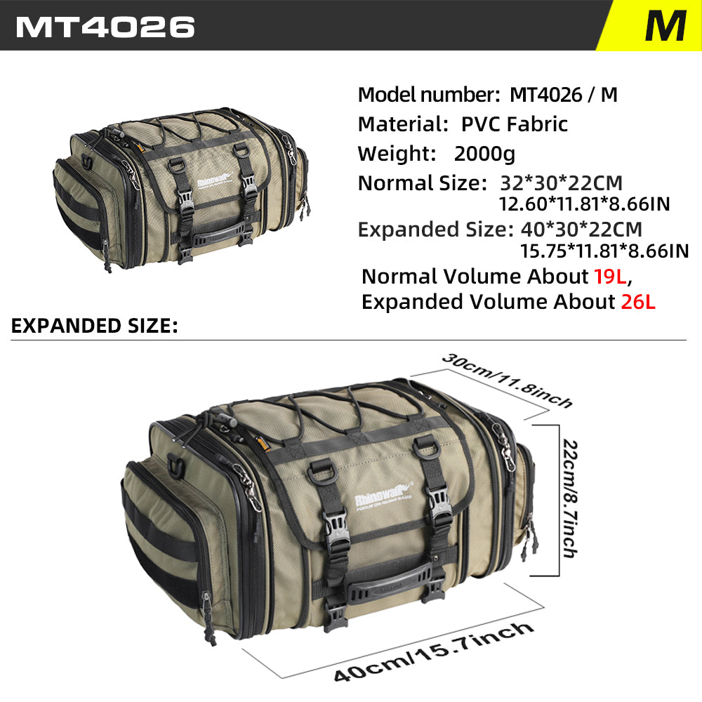 Bolsa trasera para motocicleta Rhinowalk, 26 l, expandible hasta 80 l, para equipaje de viaje 