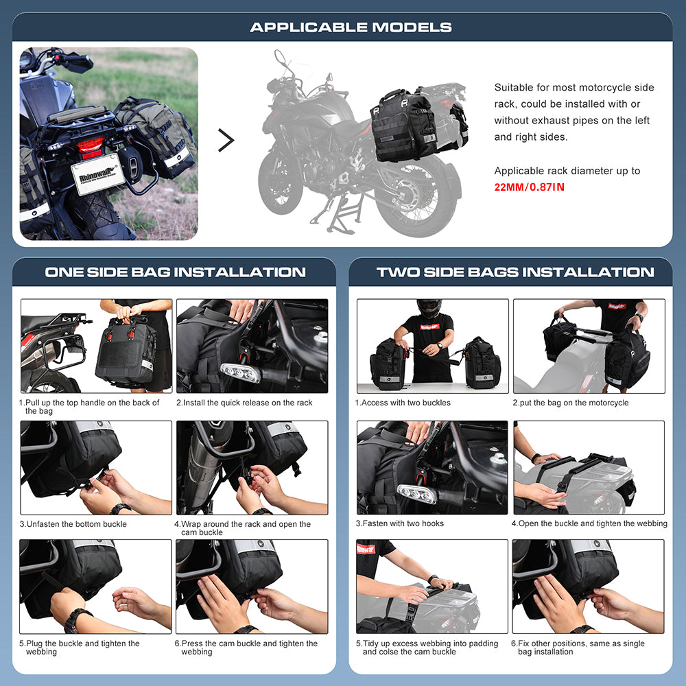 Rhinowalk Motorcycle Side Pannier Bag 25L Waterproof 1Pc