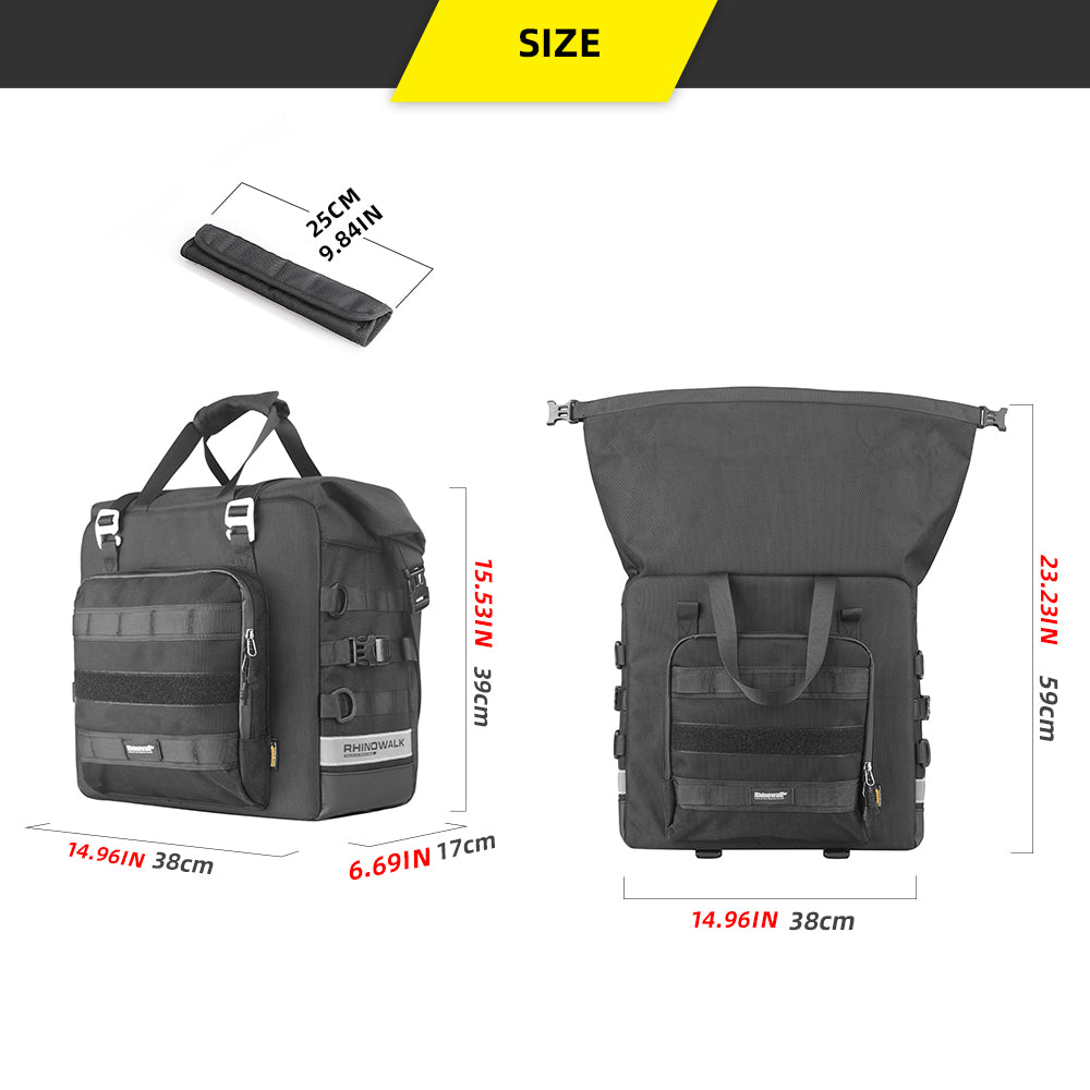 Bolsa lateral para sillín de motocicleta Rhinowalk, 25 l a 32 l, con soporte interior, 1 unidad