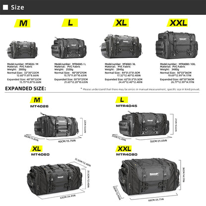 Bolsa trasera para motocicleta Rhinowalk, 26 l, expandible hasta 80 l, para equipaje de viaje 