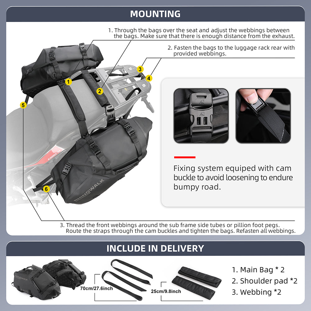 Bolsas para sillín de motocicleta Rhinowalk, impermeables, 18 l, 28 l y 48 l, universales, para alforjas laterales de motocicleta 