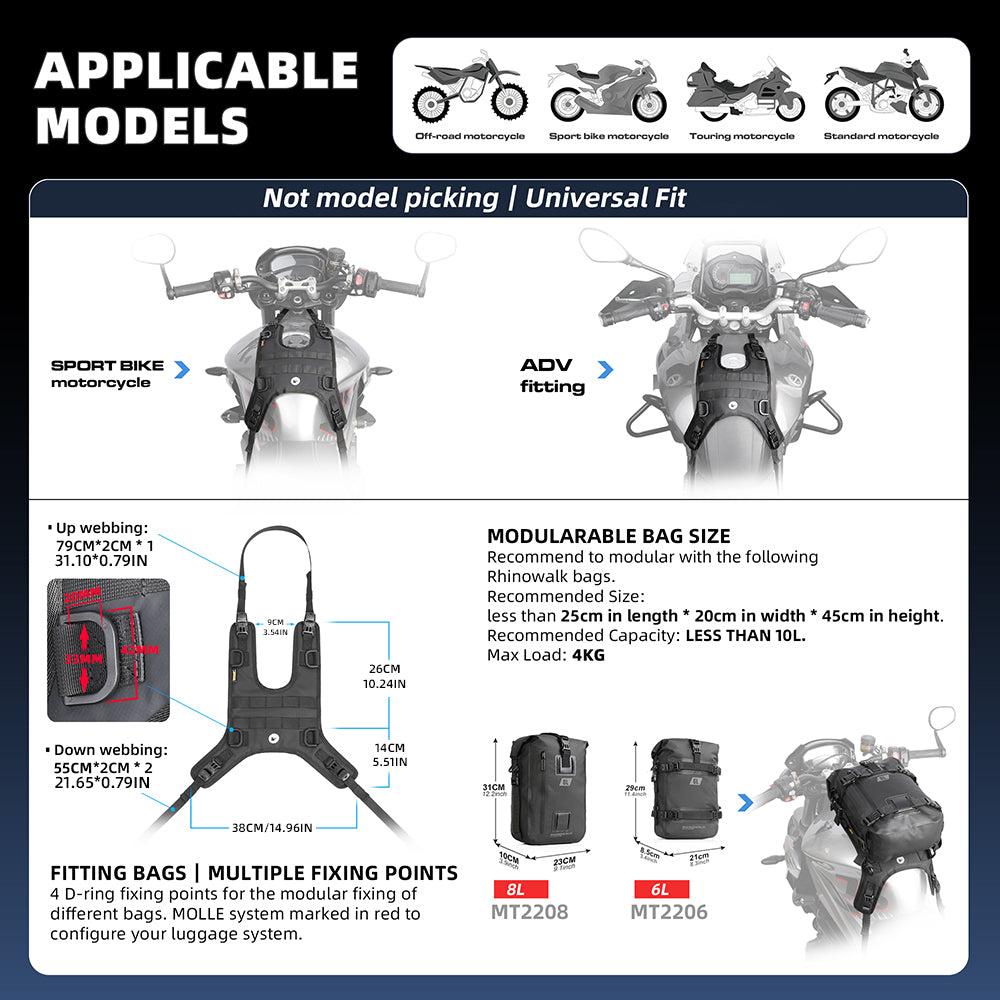 Bolsa para depósito de motocicleta/bolsa para parachoques Rhinowalk Base de montaje universal para bolsa de sillín 