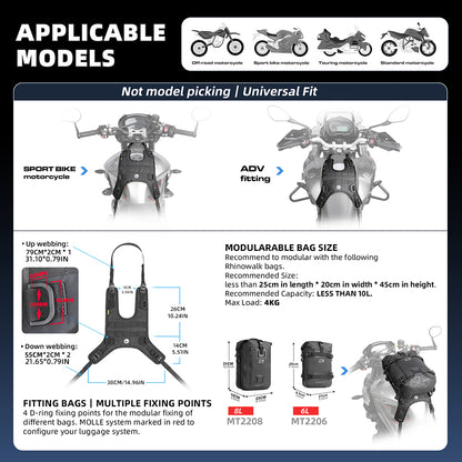 Bolsa para depósito de motocicleta/bolsa para parachoques Rhinowalk Base de montaje universal para bolsa de sillín 